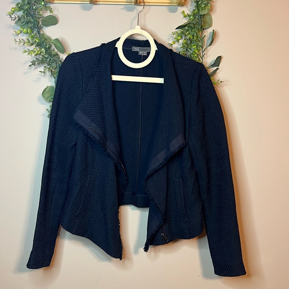 Vince tweed moto jacket with fringe
